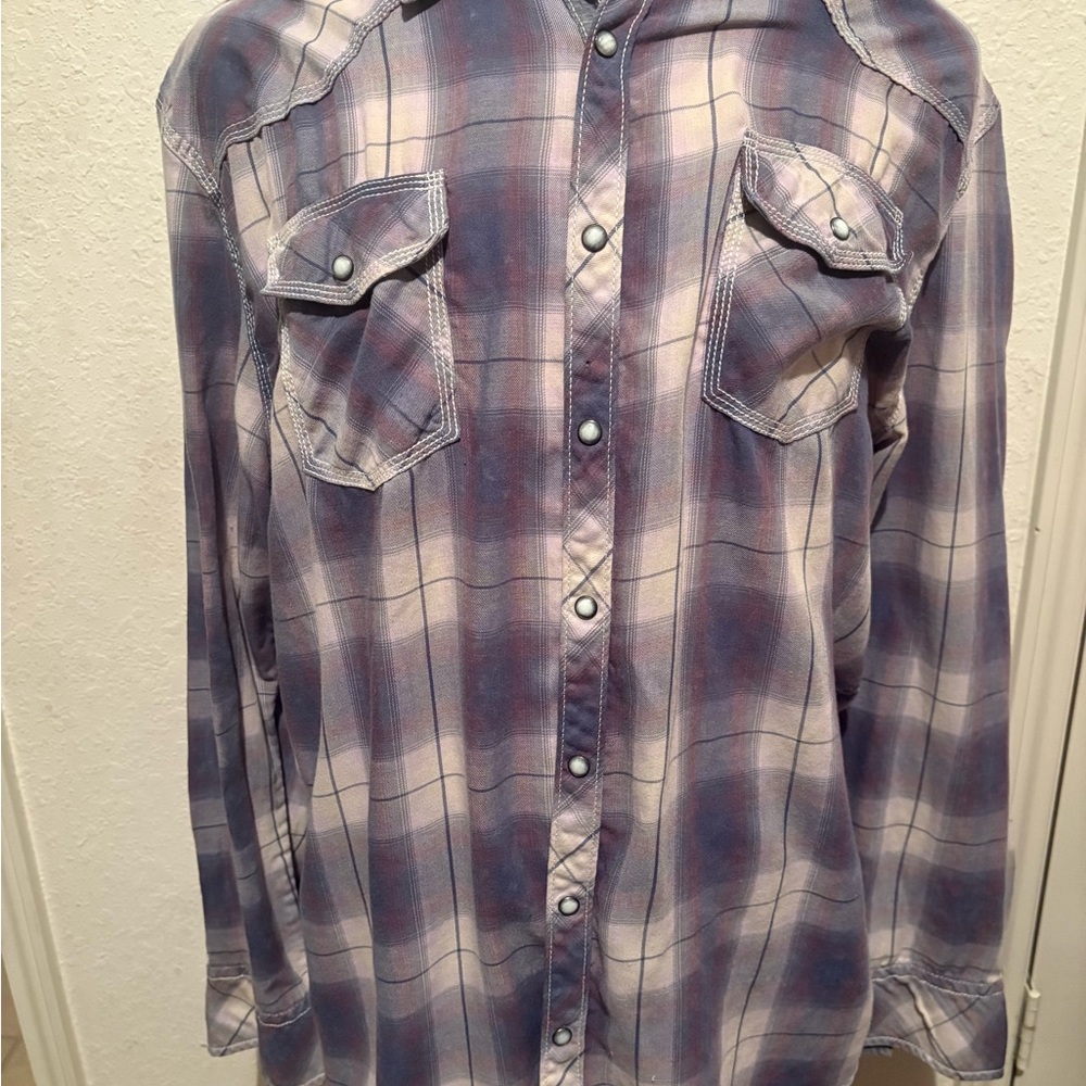 BKE Men's Blue and White Plaid Button-Down Shirt